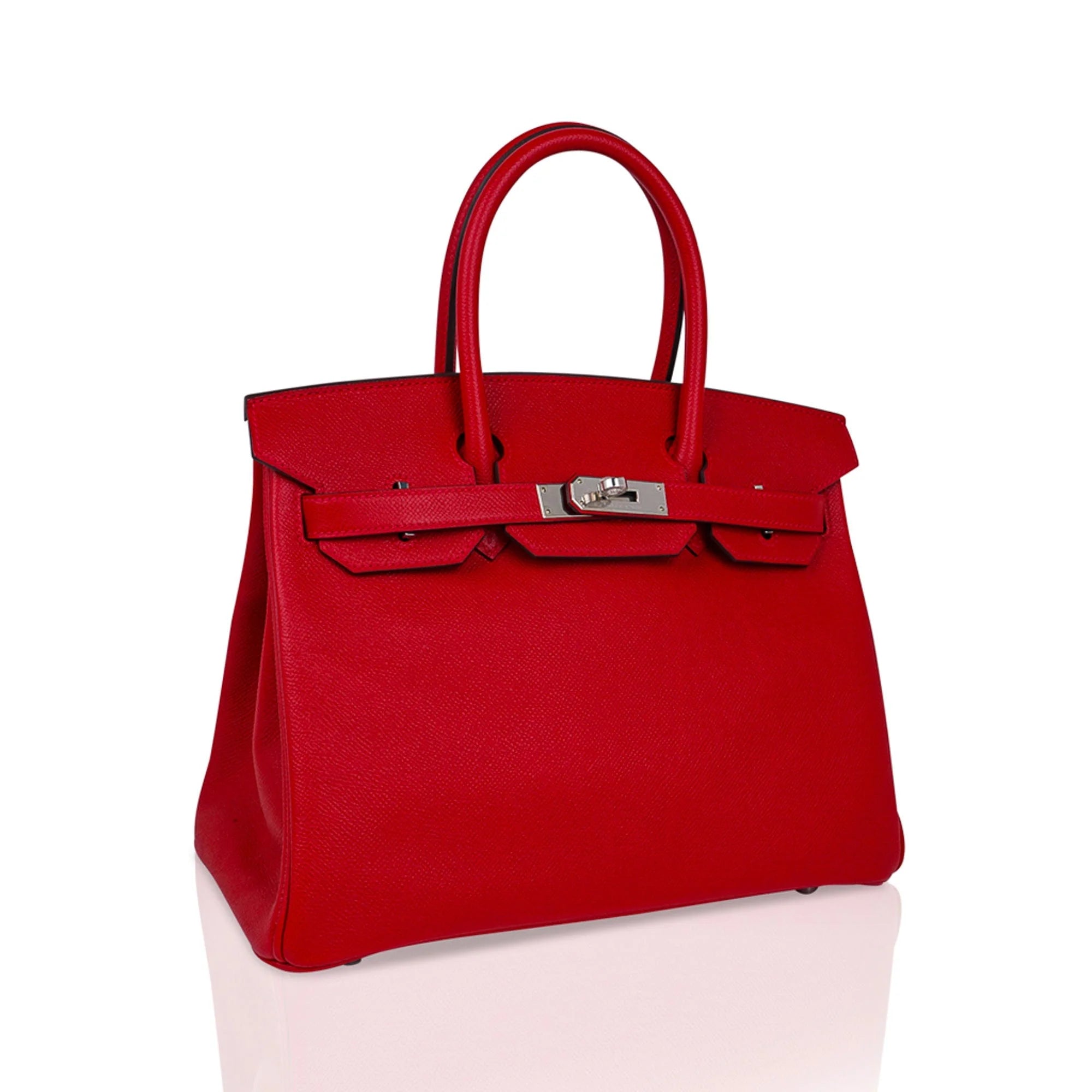 Lipstick Red Structured Top-Handle Satchel with Silver-Tone Turn-Lock Hardware