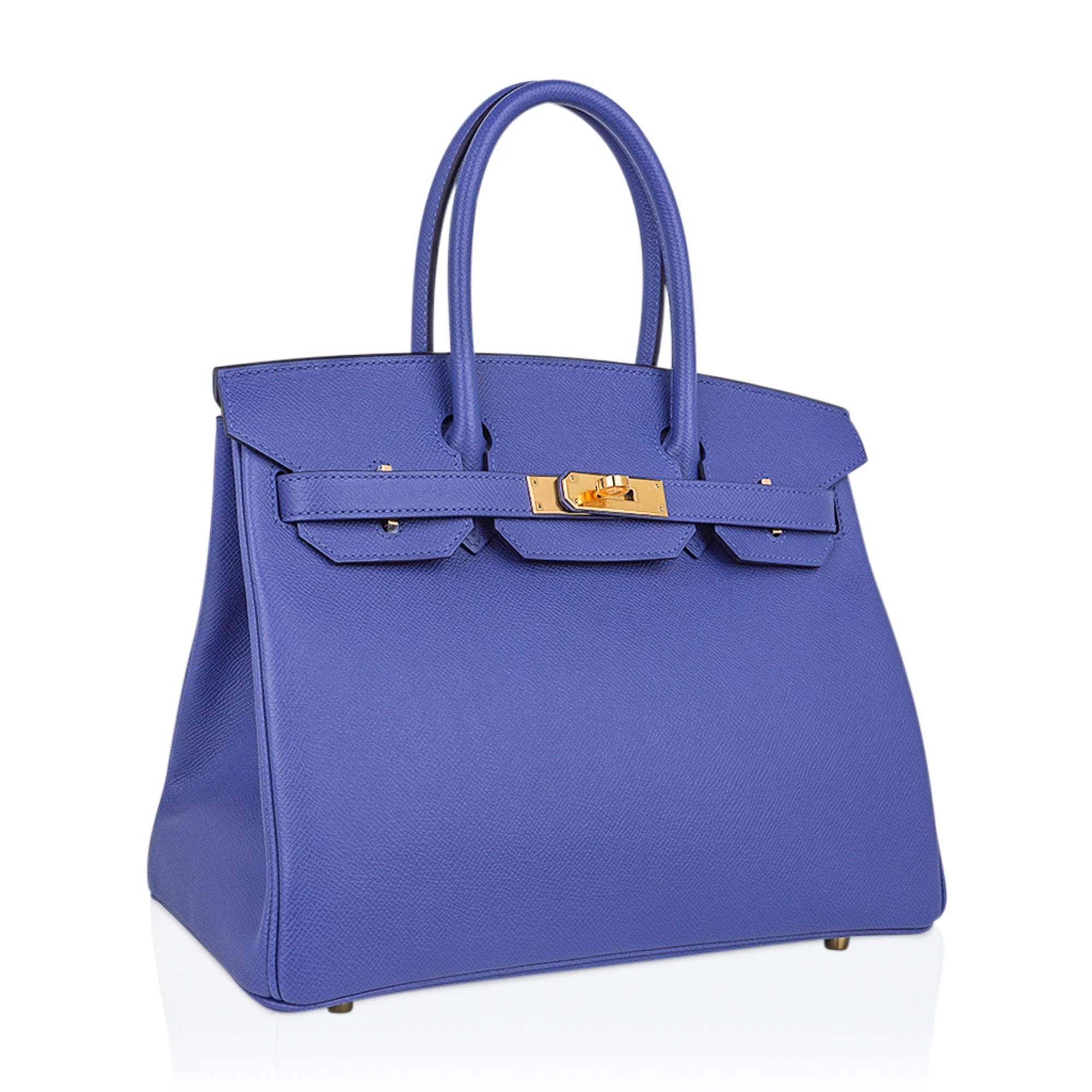 Periwinkle Blue Structured Top-Handle Satchel with Polished Gold-Tone Hardware