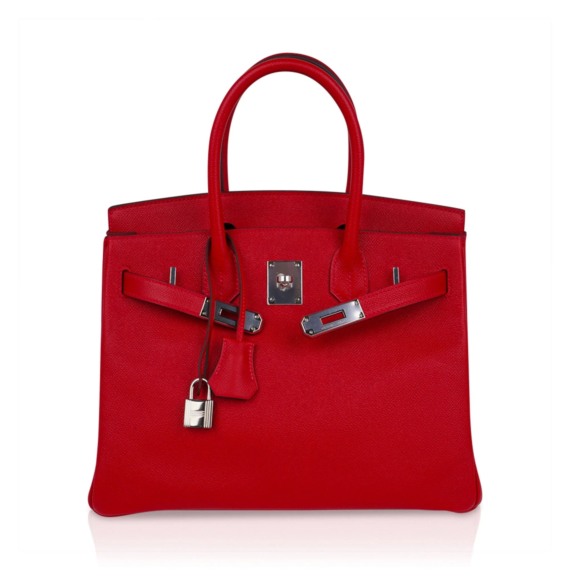 Lipstick Red Structured Top-Handle Satchel with Silver-Tone Turn-Lock Hardware