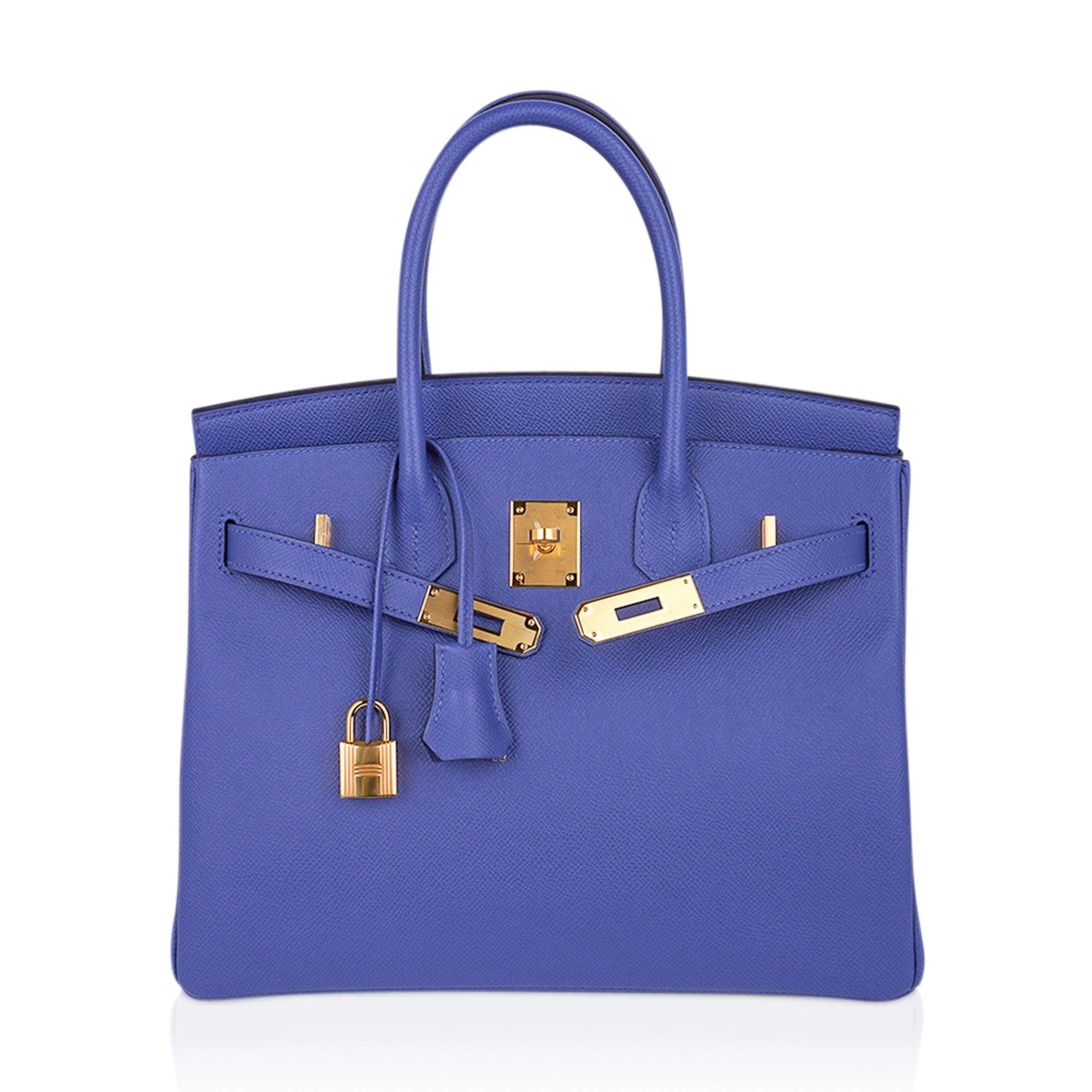 Periwinkle Blue Structured Top-Handle Satchel with Polished Gold-Tone Hardware