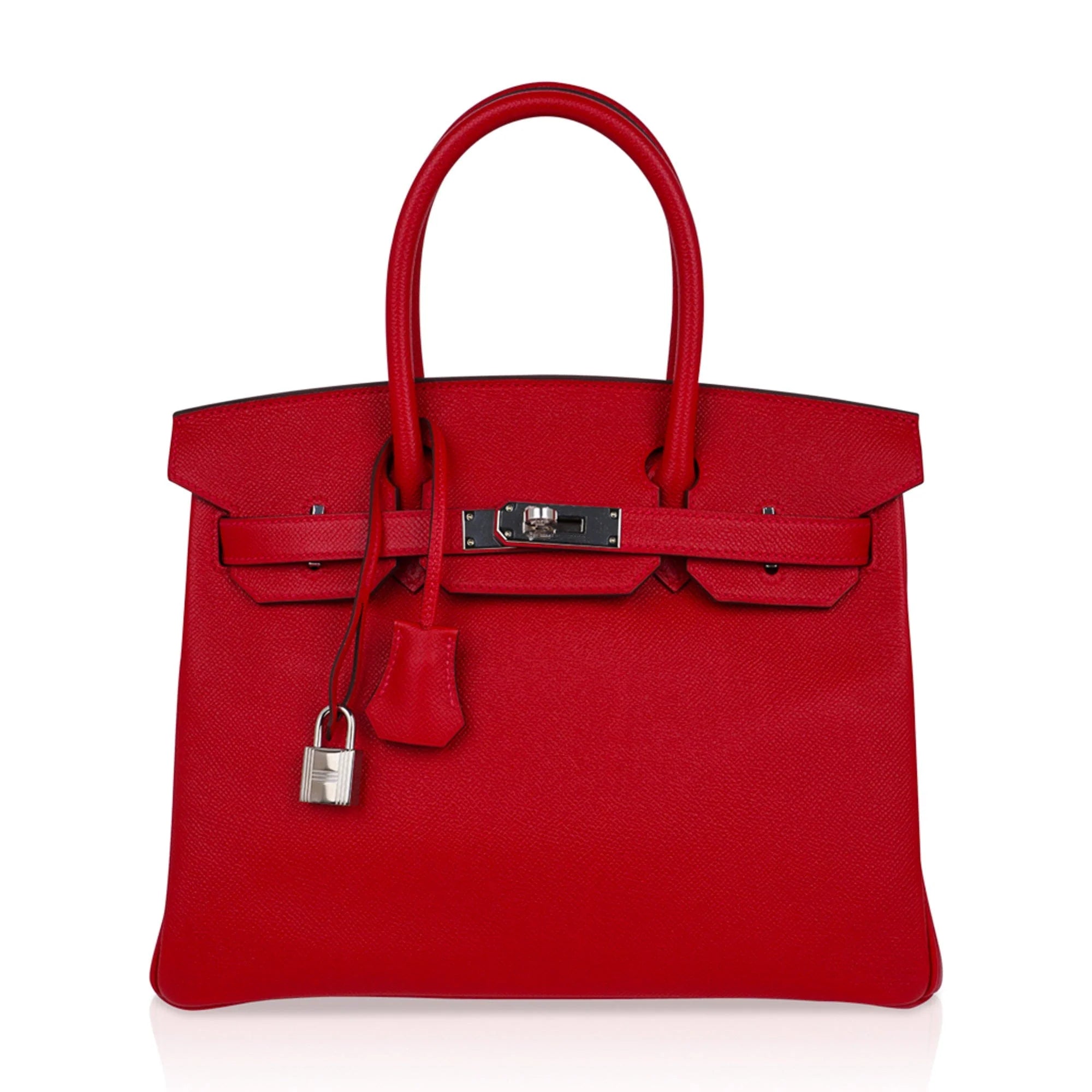Lipstick Red Structured Top-Handle Satchel with Silver-Tone Turn-Lock Hardware